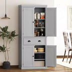 HOMCOM 72.5 Traditional Freestanding Kitchen Pantry Cupboard with 2 Cabinet, Drawer and Adjustable Shelves, Gray