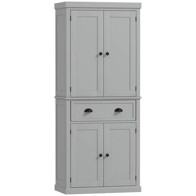 HOMCOM 72.5 Traditional Freestanding Kitchen Pantry Cupboard with 2 Cabinet, Drawer and Adjustable Shelves, Gray