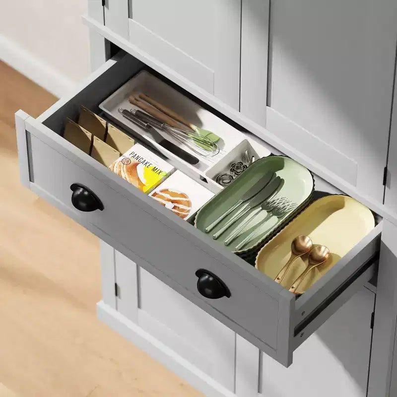 HOMCOM 72.5 Traditional Freestanding Kitchen Pantry Cupboard with 2 Cabinet, Drawer and Adjustable Shelves, Gray