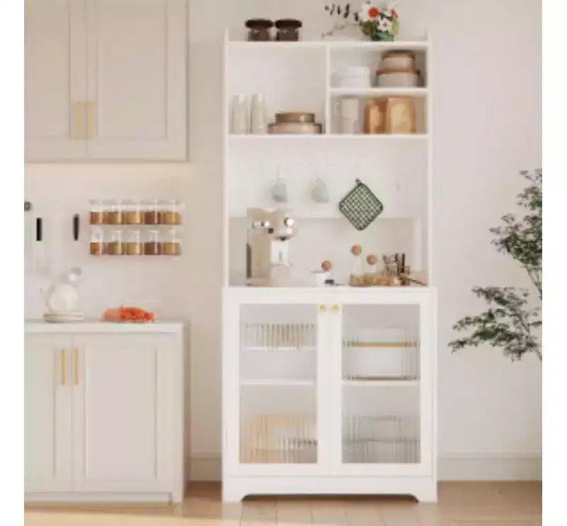 71-inch Food Storage Cabinet with Door, Adjustable Shelves with DIY Pegboard, Suitable for Kitchen or Dining Room