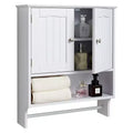 VEVOR Bathroom Wall Cabinet,2 Doors and Adjustable Shelf,Over the Toilet Storage Medicine Cabinet Wall Mounted,with Open Partition and Towel Bar,White