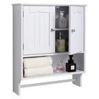 VEVOR Bathroom Wall Cabinet,2 Doors and Adjustable Shelf,Over the Toilet Storage Medicine Cabinet Wall Mounted,with Open Partition and Towel Bar,White