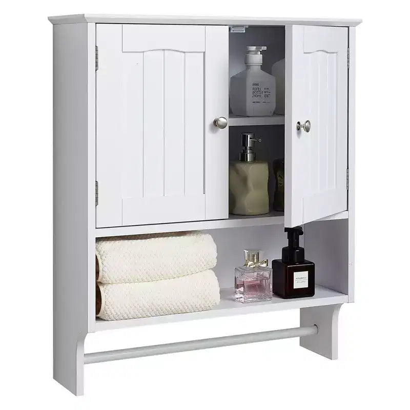 VEVOR Bathroom Wall Cabinet,2 Doors and Adjustable Shelf,Over the Toilet Storage Medicine Cabinet Wall Mounted,with Open Partition and Towel Bar,White
