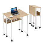 Folding Desk Small Rolling Desk with Storage Shelf,31.5 Inch Foldable Computer Table for Small Spaces, Space Saving Sofa Table with Wheels