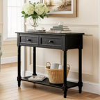 35.4 Traditional Console Table with Drawers and Shelf, Vintage Pine Entryway Table, Compact Sofa Table for Living Room or Hallway-Panipeachy