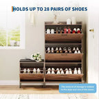 Hidden Shoe Storage with 4 Flip Drawers, Wooden Shoe Organizer Cabinet with Farmhouse Doors Brown