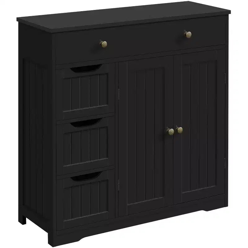 Yaheetech Wooden Bathroom Storage Cabinet Floor Cabinet with Adjustable Shelf, Black