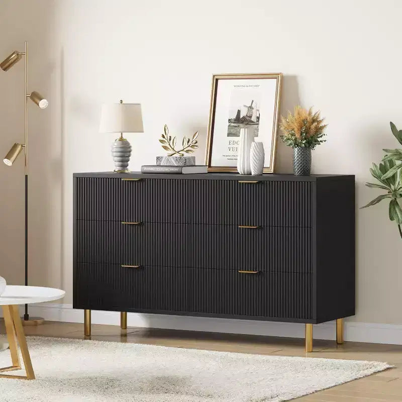 Inner Arc Vacuum-Formed 6-Drawer Cabinet, Black, Rounded Corners, Safe & Durable, Clothes Storage for Bedroom