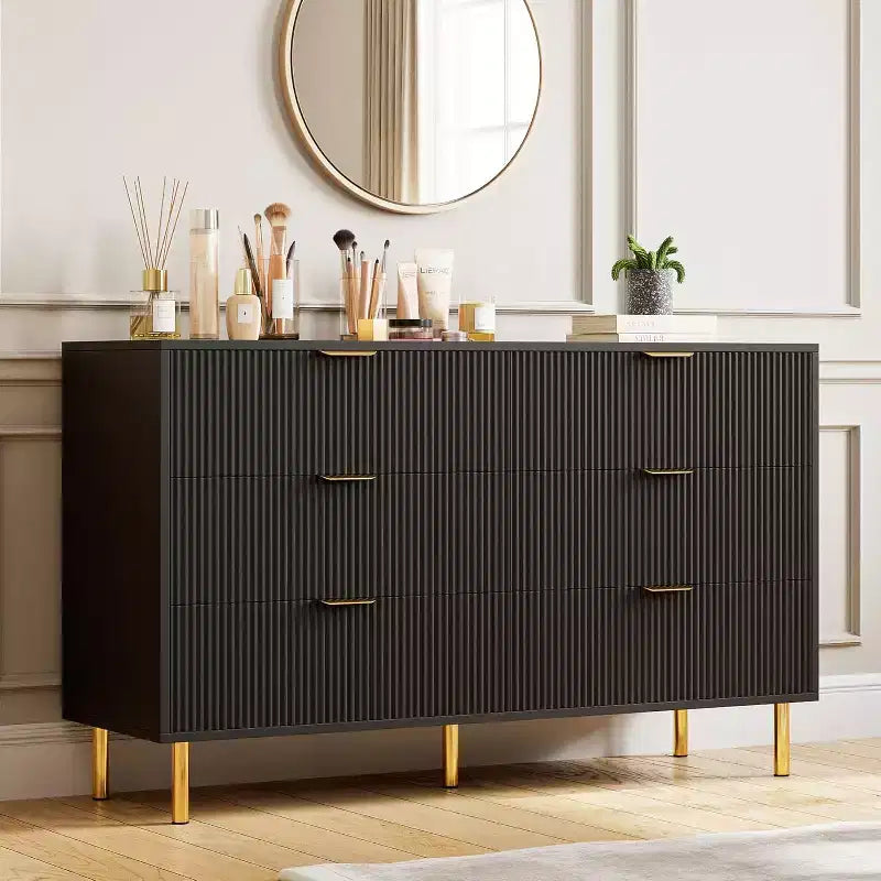 Inner Arc Vacuum-Formed 6-Drawer Cabinet, Black, Rounded Corners, Safe & Durable, Clothes Storage for Bedroom