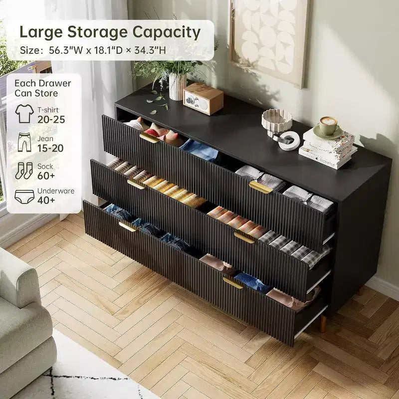 Inner Arc Vacuum-Formed 6-Drawer Cabinet, Black, Rounded Corners, Safe & Durable, Clothes Storage for Bedroom