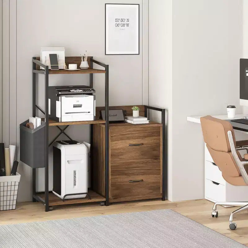File Cabinet, Filing Cabinet Fits Letter/a4 Size, 2 Drawe File Cabinets for Home Office with Power Strip, LED Lights, Open Shelf