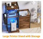 File Cabinet, Filing Cabinet Fits Letter/a4 Size, 2 Drawe File Cabinets for Home Office with Power Strip, LED Lights, Open Shelf