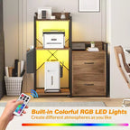 File Cabinet, Filing Cabinet Fits Letter/a4 Size, 2 Drawe File Cabinets for Home Office with Power Strip, LED Lights, Open Shelf