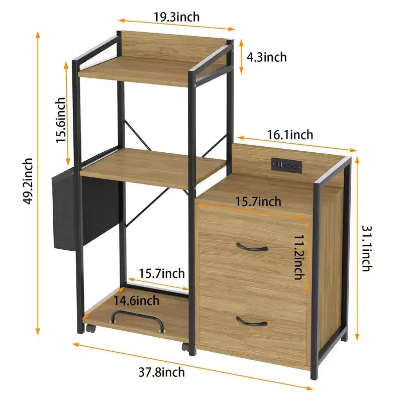 File Cabinet, Filing Cabinet Fits Letter/a4 Size, 2 Drawe File Cabinets for Home Office with Power Strip, LED Lights, Open Shelf