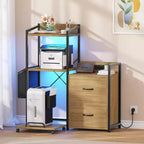 File Cabinet, Filing Cabinet Fits Letter/a4 Size, 2 Drawe File Cabinets for Home Office with Power Strip, LED Lights, Open Shelf