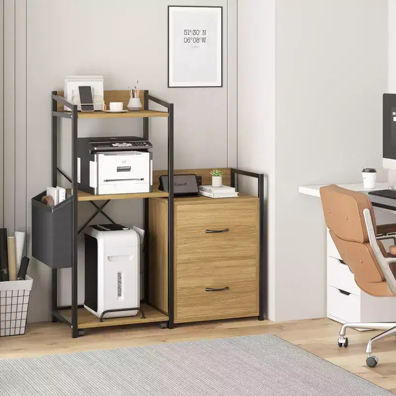 File Cabinet, Filing Cabinet Fits Letter/a4 Size, 2 Drawe File Cabinets for Home Office with Power Strip, LED Lights, Open Shelf