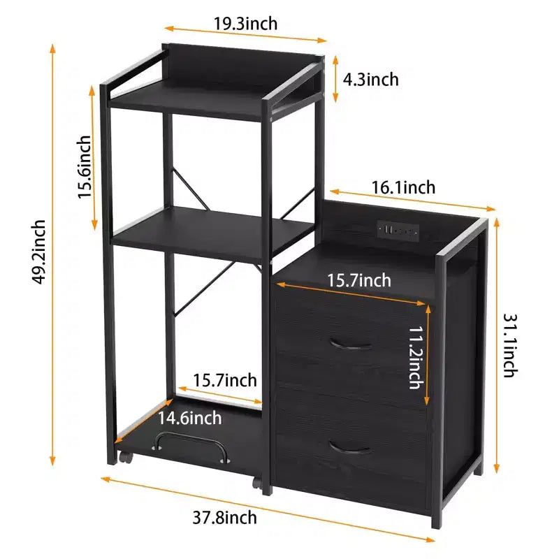 File Cabinet, Filing Cabinet Fits Letter/a4 Size, 2 Drawe File Cabinets for Home Office with Power Strip, LED Lights, Open Shelf