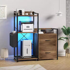File Cabinet, Filing Cabinet Fits Letter/a4 Size, 2 Drawe File Cabinets for Home Office with Power Strip, LED Lights, Open Shelf