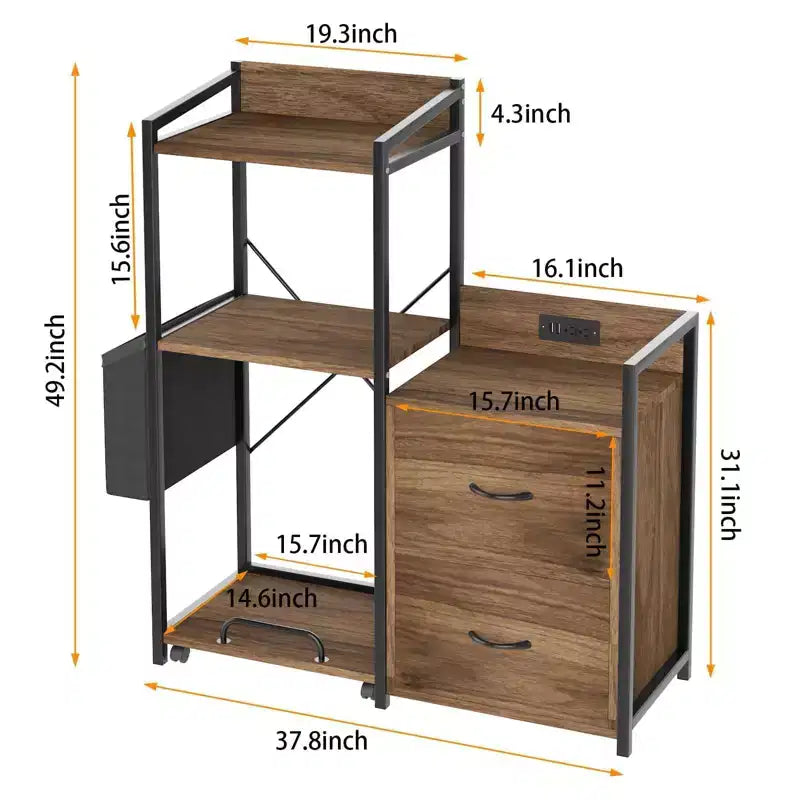 File Cabinet, Filing Cabinet Fits Letter/a4 Size, 2 Drawe File Cabinets for Home Office with Power Strip, LED Lights, Open Shelf