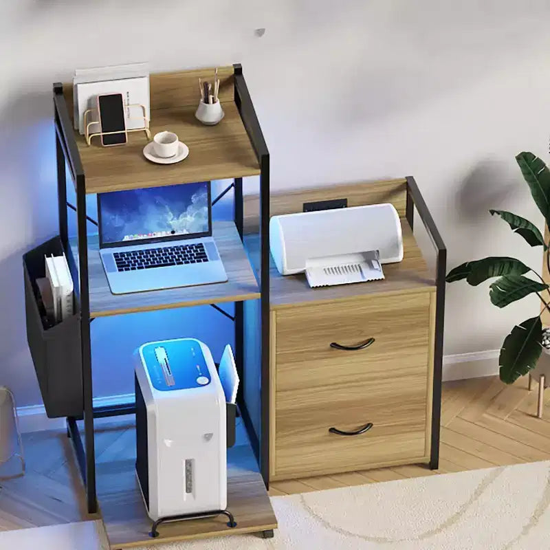 File Cabinet, Filing Cabinet Fits Letter/a4 Size, 2 Drawe File Cabinets for Home Office with Power Strip, LED Lights, Open Shelf