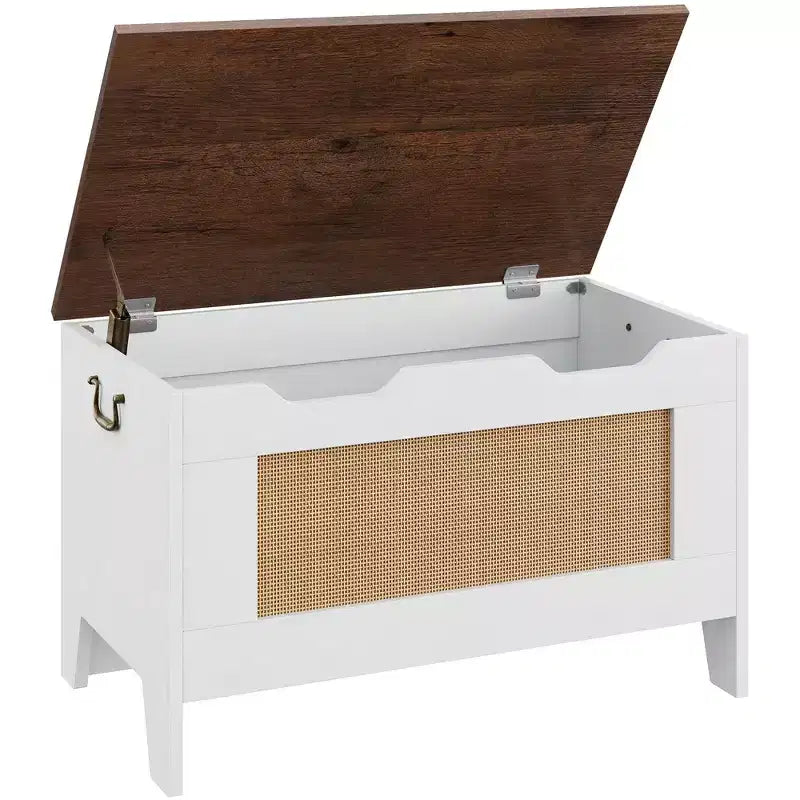 Storage Chest, 30 Rattan Storage Bench with Safety Hinge, Flip Top Blanket Chest Trunks, Supports 350 Lb, for Entryway, Living Room, Bedroom