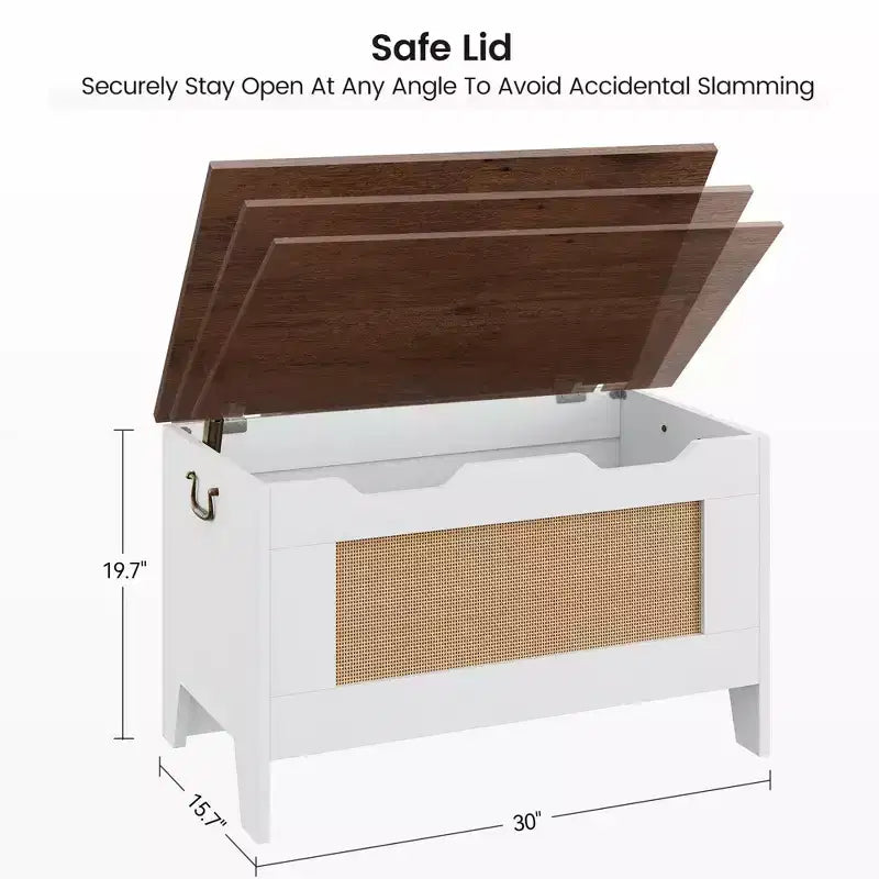 Storage Chest, 30 Rattan Storage Bench with Safety Hinge, Flip Top Blanket Chest Trunks, Supports 350 Lb, for Entryway, Living Room, Bedroom