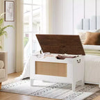 Storage Chest, 30 Rattan Storage Bench with Safety Hinge, Flip Top Blanket Chest Trunks, Supports 350 Lb, for Entryway, Living Room, Bedroom