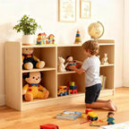 Montessori 6-Compartment Toy & Book Organizer with Adjustable Dividers, Natural Finish Kids' Playroom & Classroom Shelf