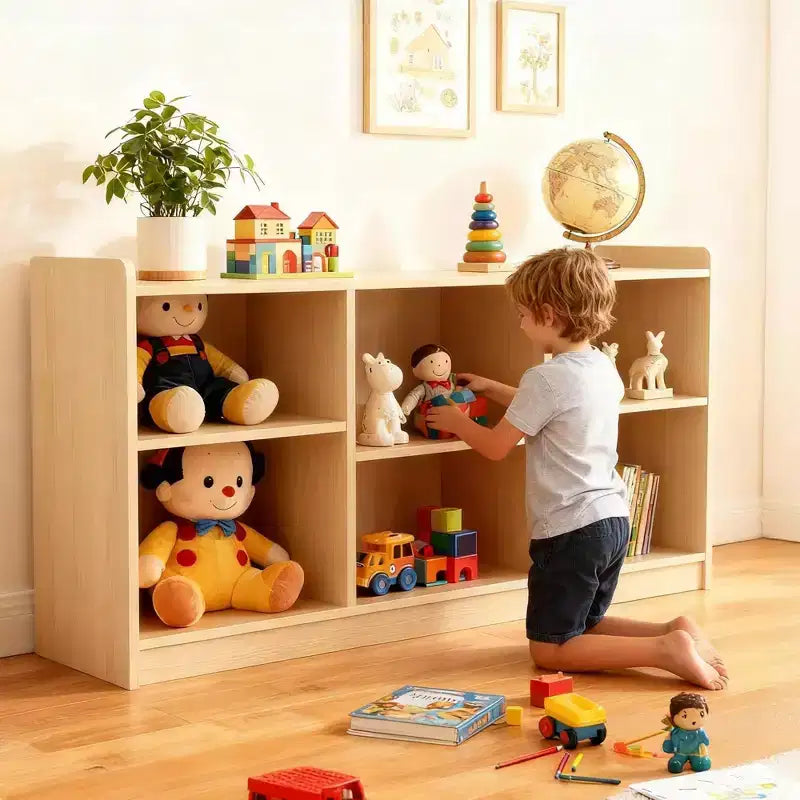 Montessori 6-Compartment Toy & Book Organizer with Adjustable Dividers, Natural Finish Kids' Playroom & Classroom Shelf