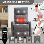Orange Chenille Heat Massage Manual Recliner Chair with Rocker and Swivel in Fabric for Living Room