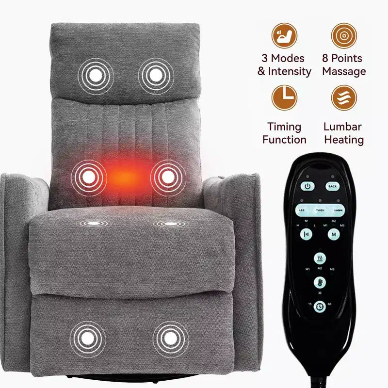 Orange Chenille Heat Massage Manual Recliner Chair with Rocker and Swivel in Fabric for Living Room