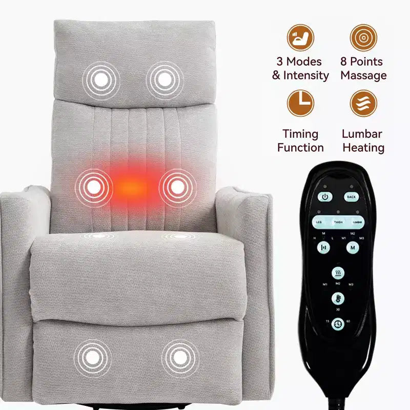 Orange Chenille Heat Massage Manual Recliner Chair with Rocker and Swivel in Fabric for Living Room