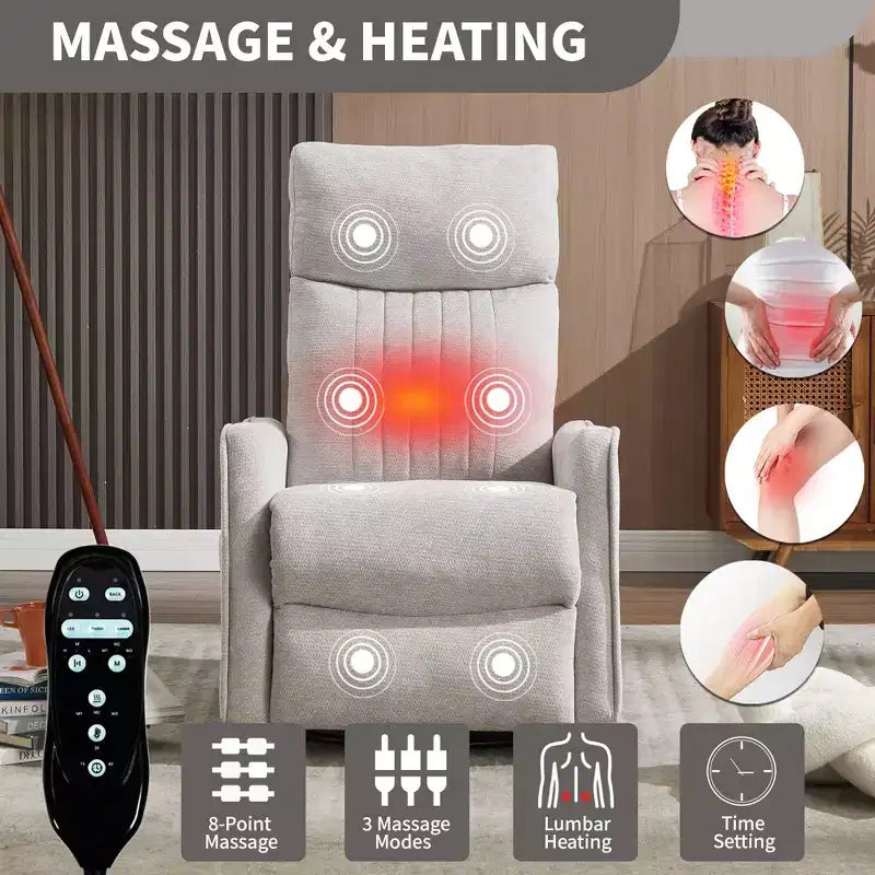 Orange Chenille Heat Massage Manual Recliner Chair with Rocker and Swivel in Fabric for Living Room
