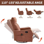 Orange Chenille Heat Massage Manual Recliner Chair with Rocker and Swivel in Fabric for Living Room