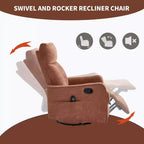 Orange Chenille Heat Massage Manual Recliner Chair with Rocker and Swivel in Fabric for Living Room