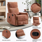 Orange Chenille Heat Massage Manual Recliner Chair with Rocker and Swivel in Fabric for Living Room