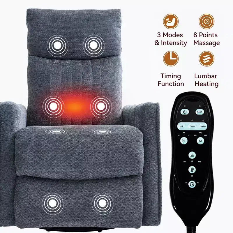 Orange Chenille Heat Massage Manual Recliner Chair with Rocker and Swivel in Fabric for Living Room
