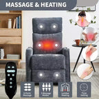 Orange Chenille Heat Massage Manual Recliner Chair with Rocker and Swivel in Fabric for Living Room