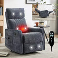 Orange Chenille Heat Massage Manual Recliner Chair with Rocker and Swivel in Fabric for Living Room