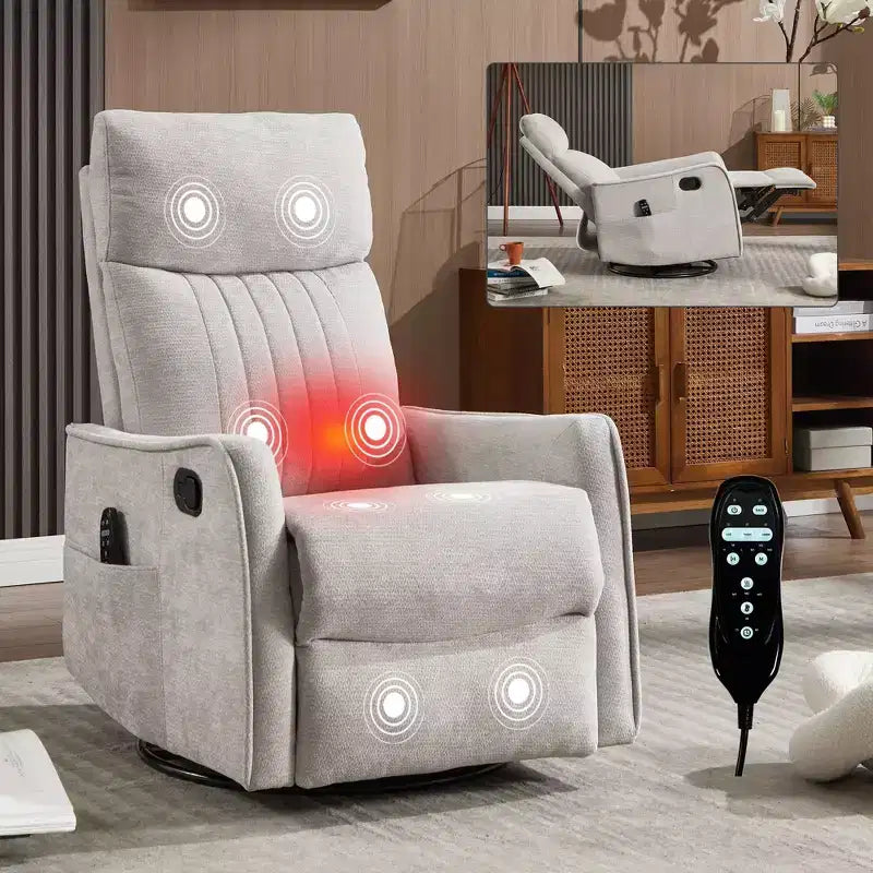 Orange Chenille Heat Massage Manual Recliner Chair with Rocker and Swivel in Fabric for Living Room