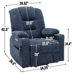 Gray Chenille Large Power Lift Recliner Chair with Massage and Heat 2 Steel Cup Holders for Elderly