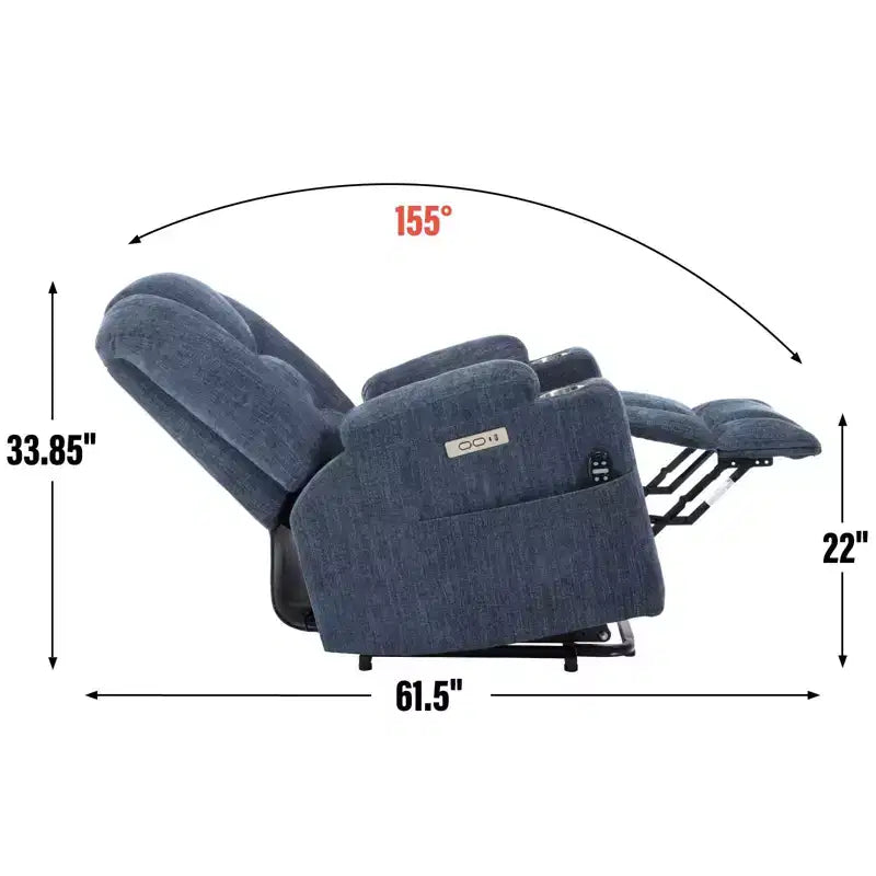 Gray Chenille Large Power Lift Recliner Chair with Massage and Heat 2 Steel Cup Holders for Elderly