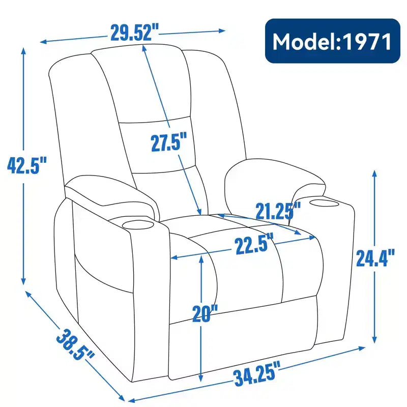 Gray Chenille Large Power Lift Recliner Chair with Massage and Heat 2 Steel Cup Holders for Elderly