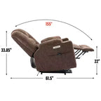 Gray Chenille Large Power Lift Recliner Chair with Massage and Heat 2 Steel Cup Holders for Elderly