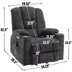 Gray Chenille Large Power Lift Recliner Chair with Massage and Heat 2 Steel Cup Holders for Elderly