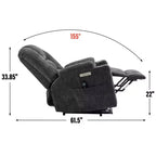 Gray Chenille Large Power Lift Recliner Chair with Massage and Heat 2 Steel Cup Holders for Elderly