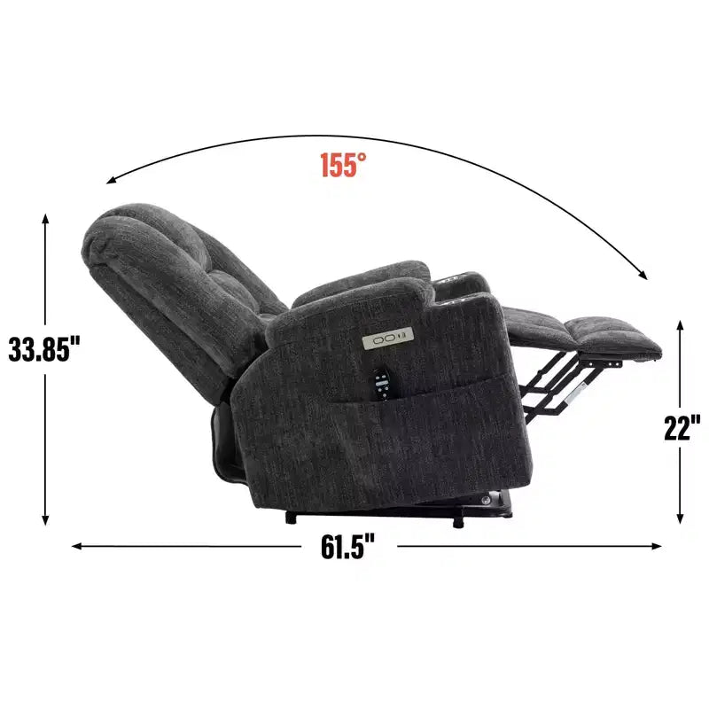 Gray Chenille Large Power Lift Recliner Chair with Massage and Heat 2 Steel Cup Holders for Elderly