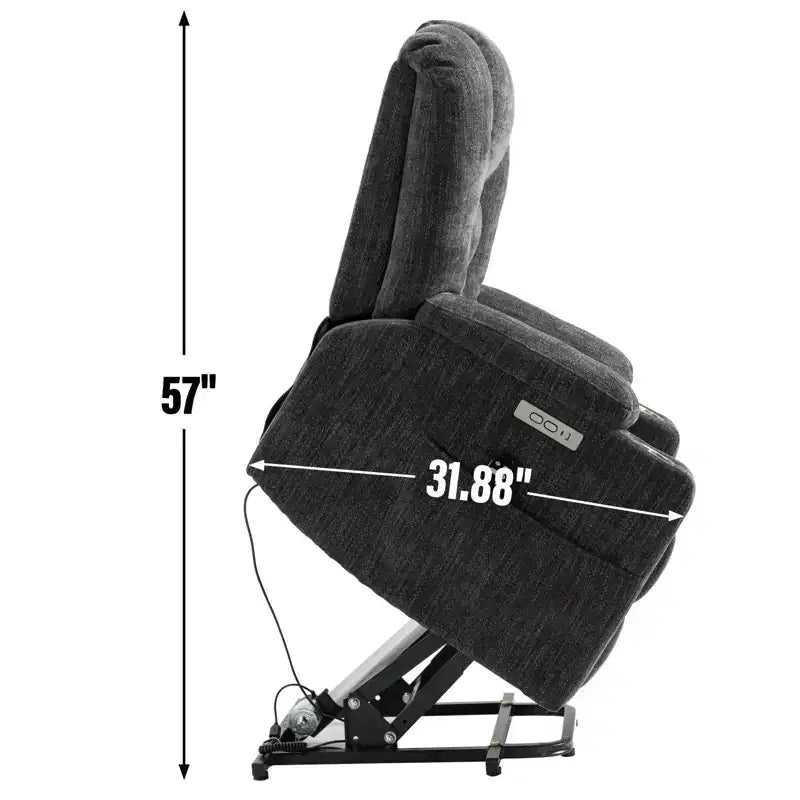 Gray Chenille Large Power Lift Recliner Chair with Massage and Heat 2 Steel Cup Holders for Elderly
