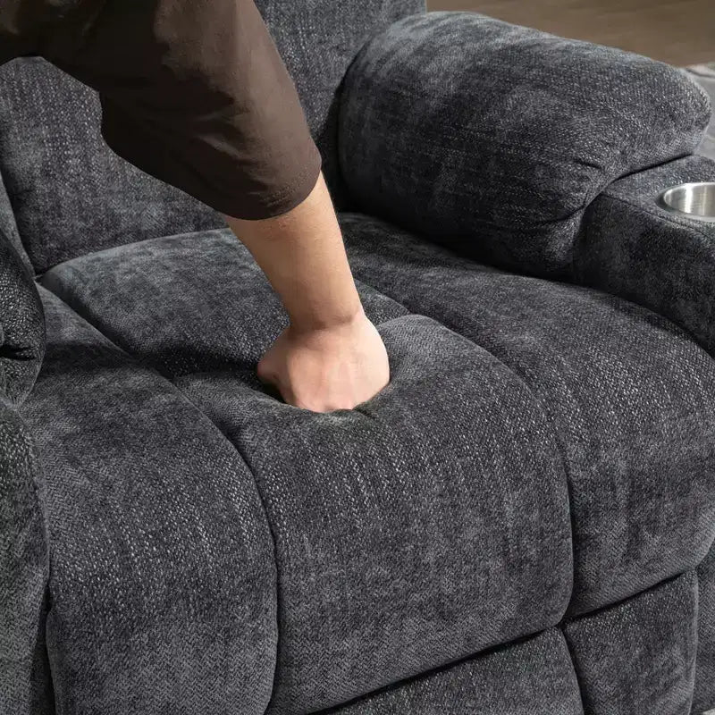 Gray Chenille Large Power Lift Recliner Chair with Massage and Heat 2 Steel Cup Holders for Elderly