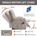 Gray Chenille Large Power Lift Recliner Chair with Massage and Heat 2 Steel Cup Holders for Elderly